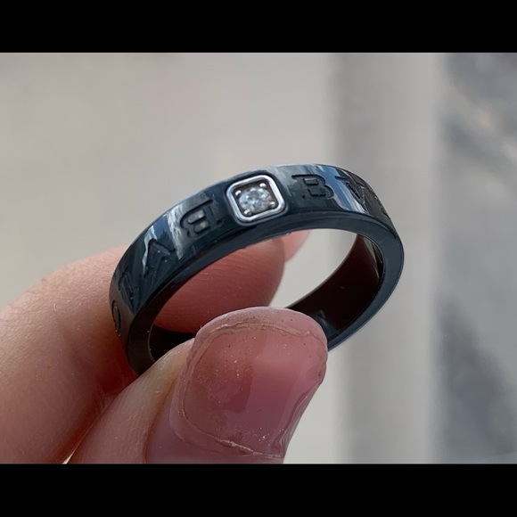 Authentic Bvlgari Black Ceramic & Diamond Band Ring - Picture 2 of 6